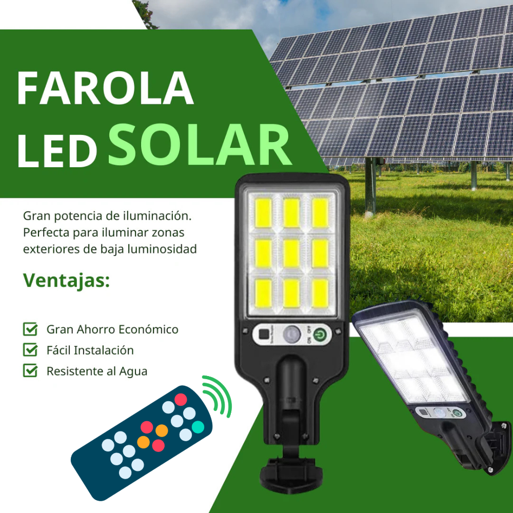 FAROLA SOLAR LED PORTÁTIL CON SENSOR Y MANDO A DISTANCIA