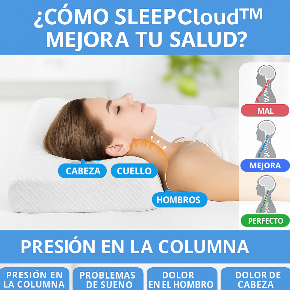 ALMOHADA VISCOELÁSTICA DE ALIVIO ANATÓMICO 44 x 30 x 10 - SLEEPCLOUD™