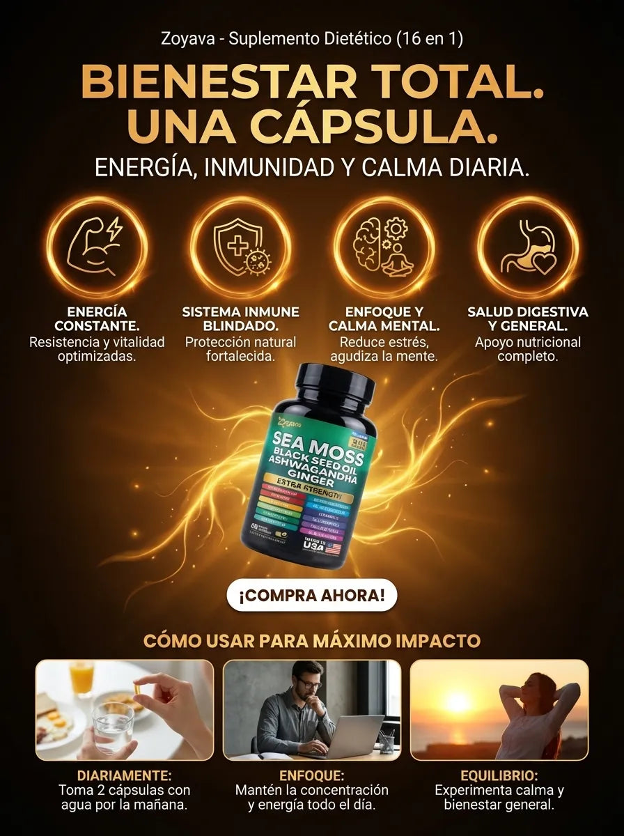 Black Seed Oil, Ashwagandha y Jengibre - Sea Moss Complex