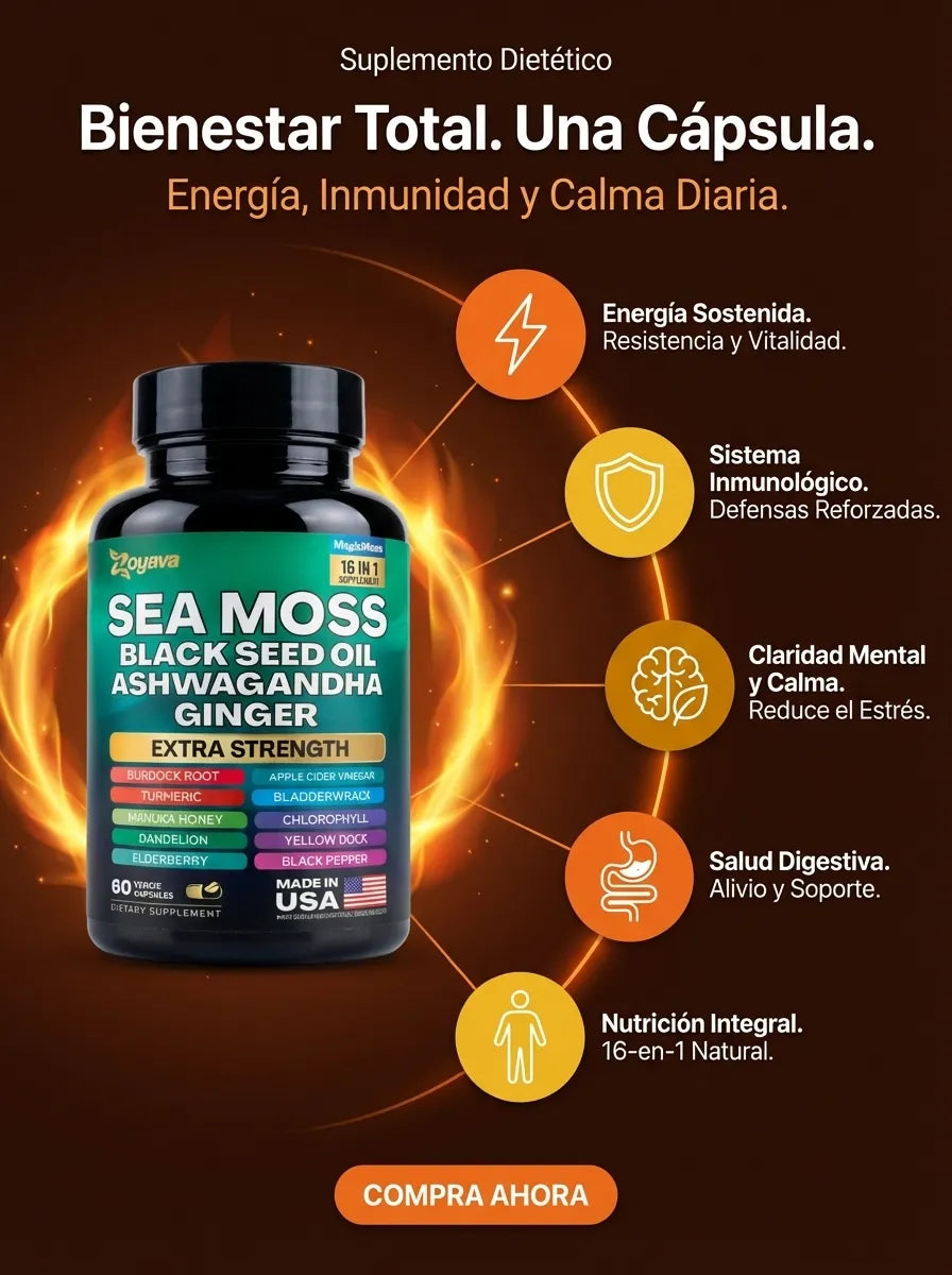 Black Seed Oil, Ashwagandha y Jengibre - Sea Moss Complex