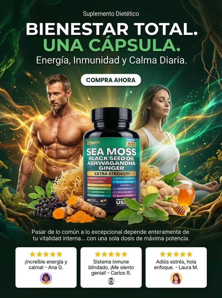 Black Seed Oil, Ashwagandha y Jengibre - Sea Moss Complex
